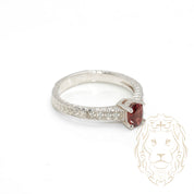 Engagement ring - 14K gold white garnet 0.80CT oval cut with natural diamond pavé setting 0.15CT - RIGD473