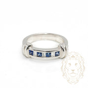 Ring - 14K gold white sapphires 0.20CT princess cut & natural diamonds 0.09CT baguette cut channel set - RIGD474