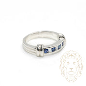 Ring - 14K gold white sapphires 0.20CT princess cut & natural diamonds 0.09CT baguette cut channel set - RIGD474