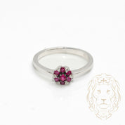 Ring - 18K white gold 0.10CT ruby flower & 0.08CT round brilliant cut natural diamonds - RIGD478