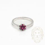Ring - 18K white gold 0.10CT ruby flower & 0.08CT round brilliant cut natural diamonds - RIGD478