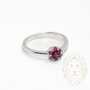 Ring - 18K white gold 0.10CT ruby flower & 0.08CT round brilliant cut natural diamonds - RIGD478