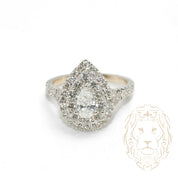Engagement ring - 14K white gold double halo natural pear cut diamond 0.60CT & pavé cut diamond 1.00CT - RIGD481