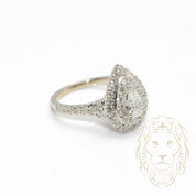 Engagement ring - 14K white gold double halo natural pear cut diamond 0.60CT & pavé cut diamond 1.00CT - RIGD481