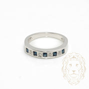 Ring - 10K white gold semi eternity sapphires 0.15CT & natural diamonds 0.04CT channel set - RIGD484