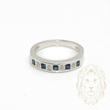 Ring - 10K white gold semi eternity sapphires 0.15CT & natural diamonds 0.04CT channel set - RIGD484
