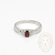 Engagement ring - 10K white gold three oval cut ruby stones 0.15CT & natural diamonds 0.02CT - RIGD485