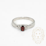 Engagement ring - 10K white gold three oval cut ruby stones 0.15CT & natural diamonds 0.02CT - RIGD485