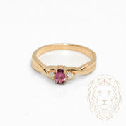Engagement ring - 10K yellow gold three oval cut amethyst 0.15CT & natural diamonds 0.02CT - RIGD486