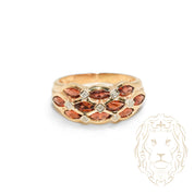 Bague de cocktail - Or 14K jaune style nid d'abeille grenats & diamants naturels 0.12CT - RIGD489