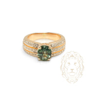 Engagement ring - 14K two-tone yellow & white gold spinel stone & natural diamond pavé setting 0.15CT - RIGD490