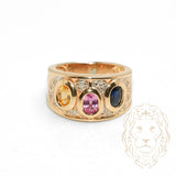 Ring - 14K yellow gold topaz, sapphire & citirine oval cut with 0.15CT pave-cut diamonds - RIGD493