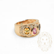 Bague - Or 14K jaune topaze, saphir & citirine coupe ovale avec monture pavé de diamants narturels 0.15CT - RIGD493