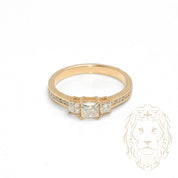 Engagement ring - 10K yellow gold three stones diamond lab coupe pricess with channel set diamonds 0.60CT - RIGL050