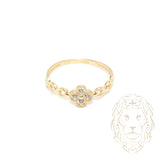 Ring - 10K yellow gold clover with cz stones & link setting - RIG745
