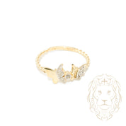 Bague - Or 10K deux tons jaune & blanc papillons pavé de cz - RIG746