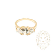 Bague - Or 10K jaune trois pierres cz coupe rond & trillion - RIG747