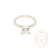 Bague - Or 10K blanc solitaire cz coupe princesse avec monture twist - RIG749