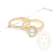 Engagement ring - Gold set (2) halo diamond lab oval cut 1.00CT with setting & diamond pavé wedding ring 0.65CT - RIGL054