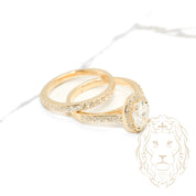 Engagement ring - Gold set (2) halo diamond lab oval cut 1.00CT with setting & diamond pavé wedding ring 0.65CT - RIGL054