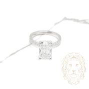 Kelly Ring - Gold hidden halo diamond lab cut radiant 3.00CT with diamond pavé setting 0.50CT - RIGL053