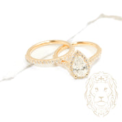 Eve Ring - Gold set (2) halo diamond lab cut pear 1.30CT with setting & diamond pavé wedding ring 0.60CT - RIGL052