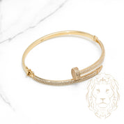 Bracelet jonc - Or 10K jaune clou pavé de pierres cz - BRG531