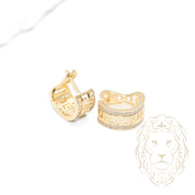 Huggies with latch - 10K yellow gold Greek key motif paved with cz - BOG679
