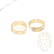 Hoops - 10K Yellow Gold Greek Key & Love Cz Pave - BOG680