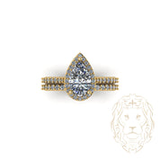 Eve Ring - Gold set (2) halo diamond lab cut pear 1.30CT with setting & diamond pavé wedding ring 0.60CT - RIGL052