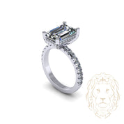 Kelly Ring - Gold hidden halo diamond lab cut radiant 3.00CT with diamond pavé setting 0.50CT - RIGL053