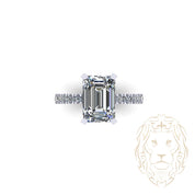 Kelly Ring - Gold hidden halo diamond lab cut radiant 3.00CT with diamond pavé setting 0.50CT - RIGL053