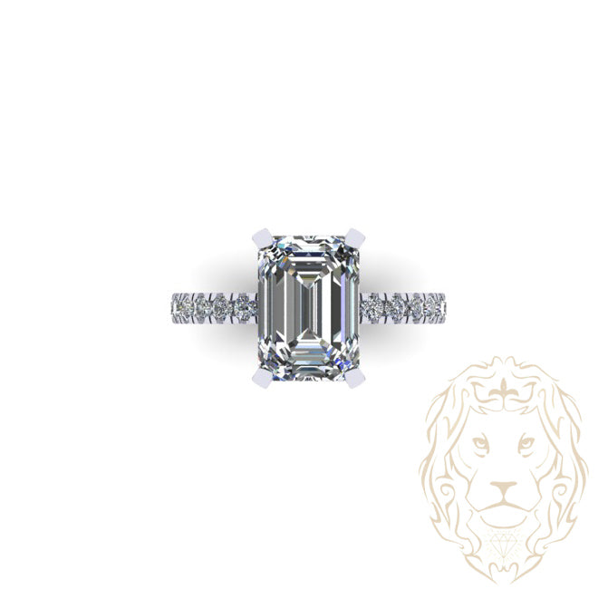 Kelly Ring - Gold hidden halo diamond lab cut radiant 3.00CT with diamond pavé setting 0.50CT - RIGL053