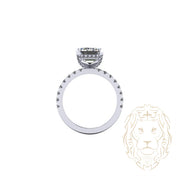 Kelly Ring - Gold hidden halo diamond lab cut radiant 3.00CT with diamond pavé setting 0.50CT - RIGL053
