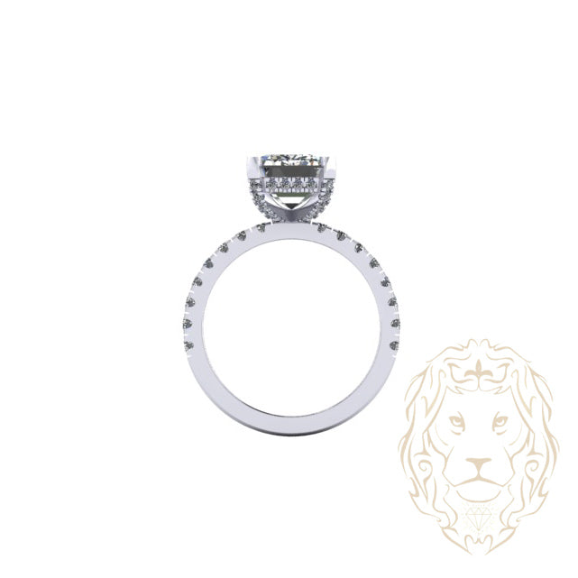 Kelly Ring - Gold hidden halo diamond lab cut radiant 3.00CT with diamond pavé setting 0.50CT - RIGL053