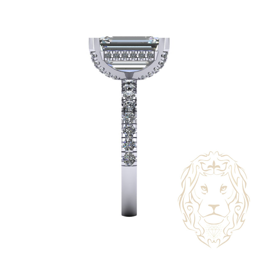 Kelly Ring - Gold hidden halo diamond lab cut radiant 3.00CT with diamond pavé setting 0.50CT - RIGL053