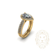 Eve Ring - Gold set (2) halo diamond lab cut pear 1.30CT with setting & diamond pavé wedding ring 0.60CT - RIGL052