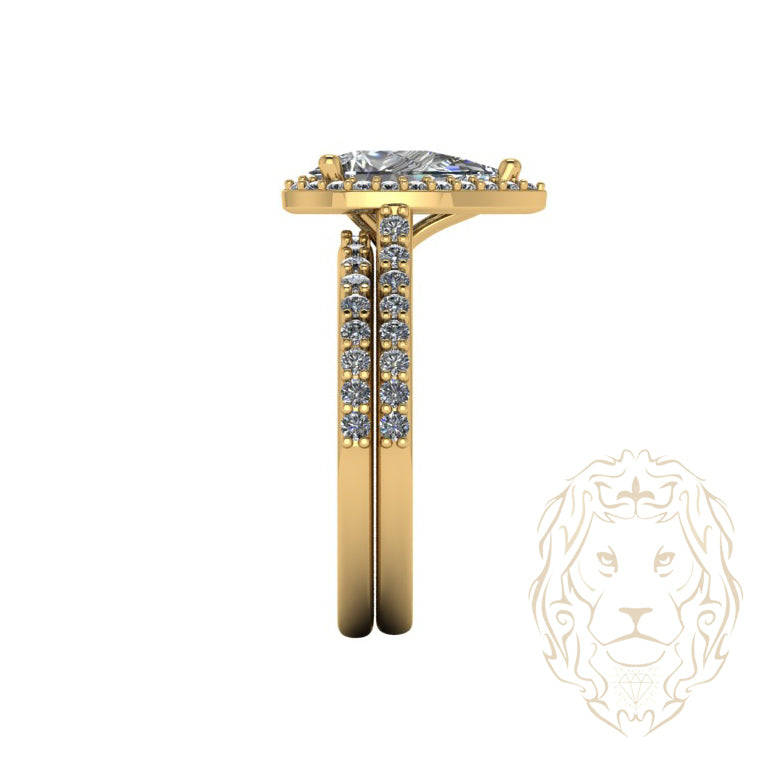 Eve Ring - Gold set (2) halo diamond lab cut pear 1.30CT with setting & diamond pavé wedding ring 0.60CT - RIGL052
