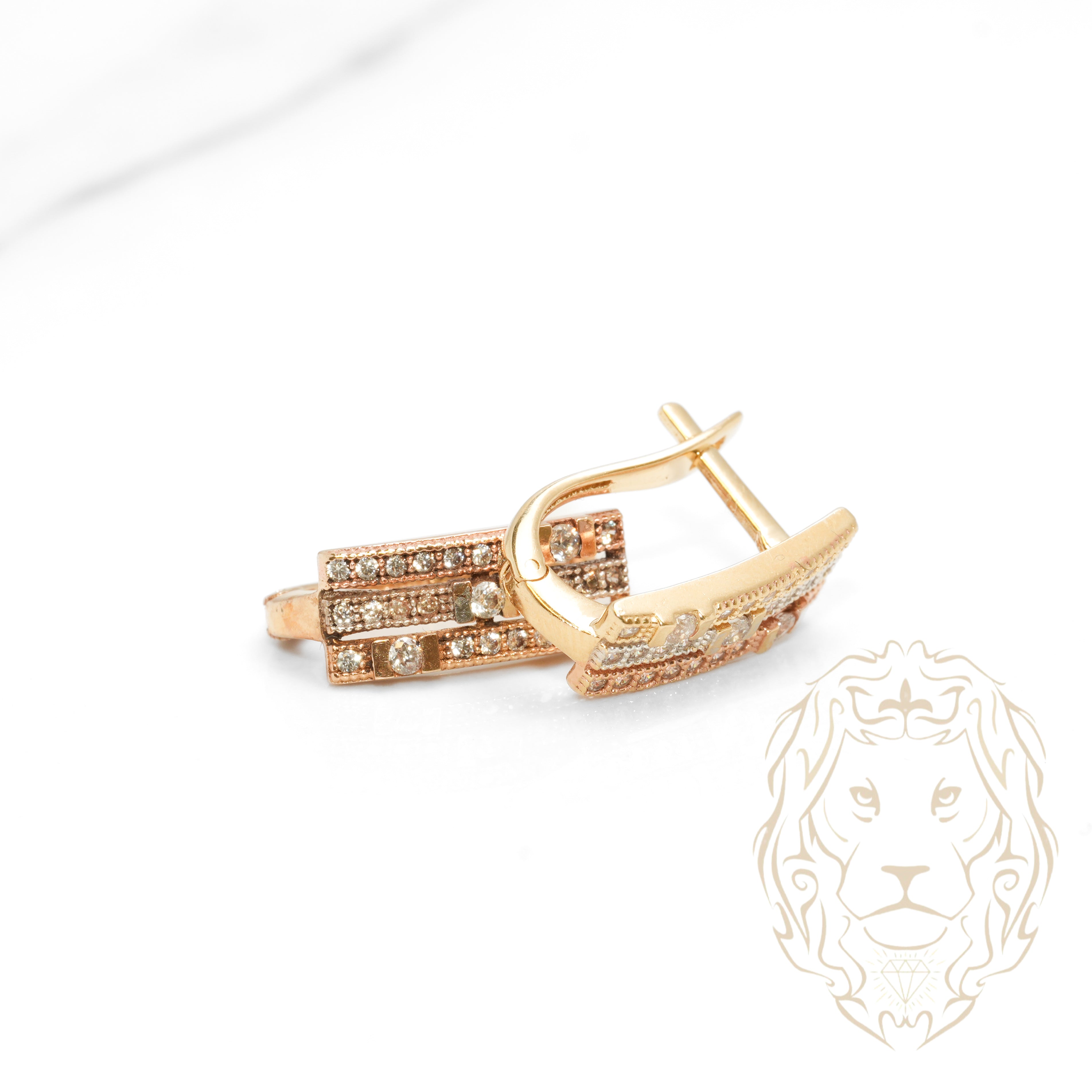 Hoops à loquet - Or 10K tricolore jaune, blanc & rose pavé de cz - BOG695