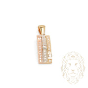 Pendentif - Or 10K tricolore jaune, blanc & rose rectangle pavé de cz - PEG608