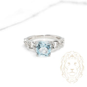 Ring - 10K white gold blue topaz 1.75CT & diamond pavé links lab 0.11CT - RIGL056