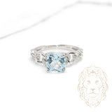 Bague - Or 10K blanc topaze bleue 1.75CT & monture en maillons pavé de diamants lab 0.11CT - RIGL056