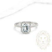 Engagement ring - 14K gold white halo aquamarine 0.95CT & pavé lab diamonds 0.24CT - RIGL057