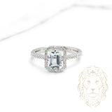Bague de fiançailles - Or 14K blanc halo aigue-marine 0.95CT & pavé de diamants lab 0.24CT - RIGL057
