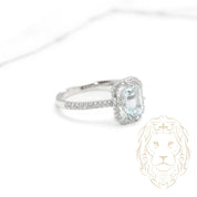 Engagement ring - 14K gold white halo aquamarine 0.95CT & pavé lab diamonds 0.24CT - RIGL057