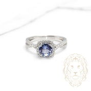 Bague de fiançailles - Or 14K blanc halo tanzanite 1.12CT & pavé de diamants lab 0.50CT - RIGL061