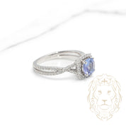 Bague de fiançailles - Or 14K blanc halo tanzanite 1.12CT & pavé de diamants lab 0.50CT - RIGL061