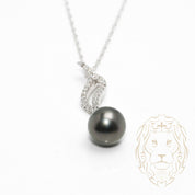 Necklace - 10K white gold 9mm Tahitian pearl pendant & lab 0.14CT diamond pavé & singapore - CHGL013