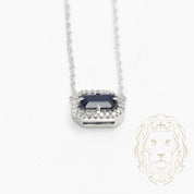 Necklace - 14K gold white halo pendant 0.75CT sapphire & pavé diamonds lab 0.10CT - CHGL014