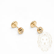 Screw Studs - Gold 10K yellow cz cut round closed set 4mm - BOG700